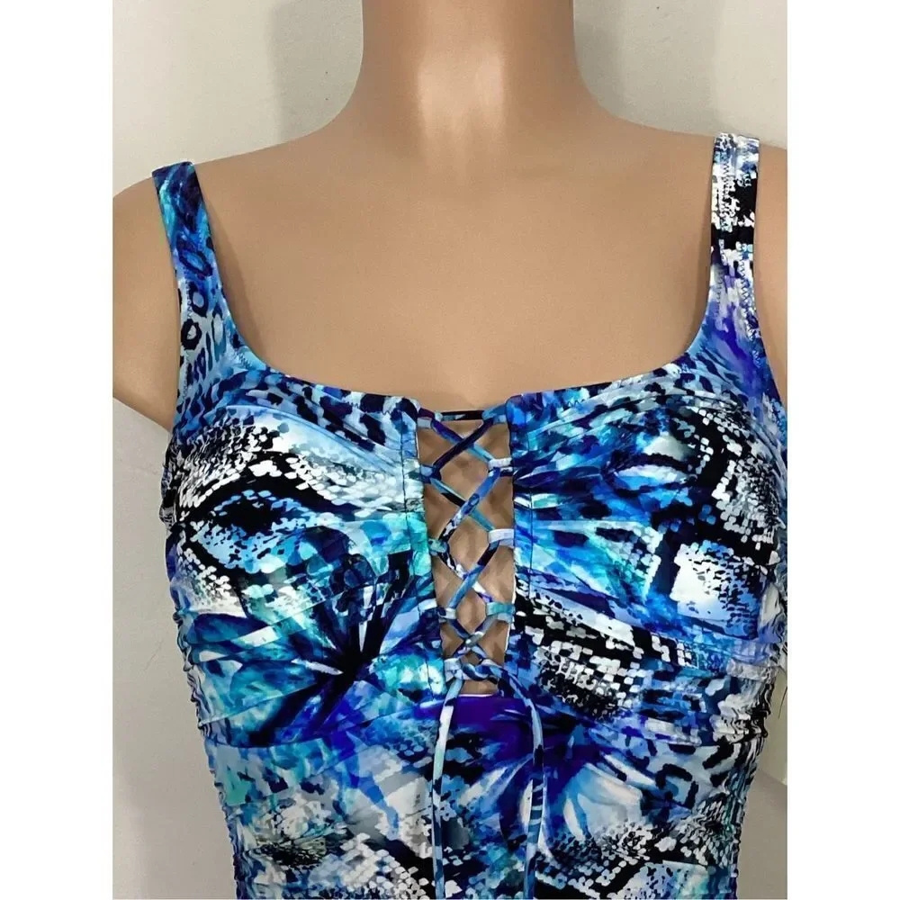 New. GOTTEX cheetah and snake print lace up swimsuit. MSRP $228. Size 10